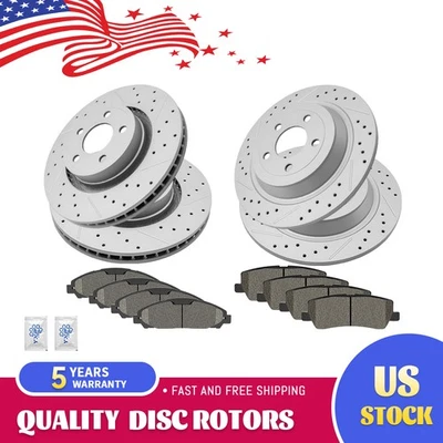 Pastilhas de freio dianteiras traseiras perfuradas rotores de freio de cerâmica para 2015 - 2020 Ford Mustang - Imagem 1 de 4