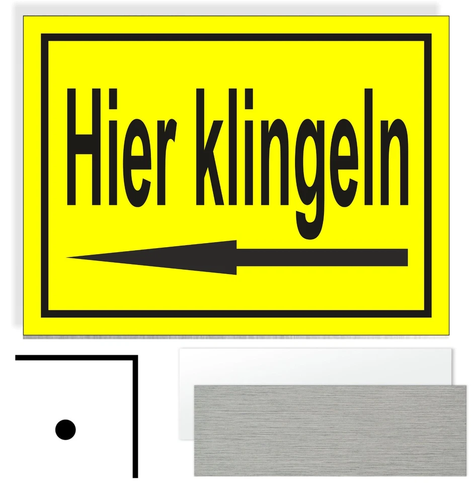 WERBEMITTEL MAHLMEISTER Hier klingeln Pfeil Links Hinweisschild Verbot Aluminium Schild Lochung GS78