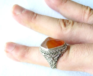 OLD CHINESE RING FILIGREE SILVER HARD STONE CHINA EXPORT VINTAGE CHINA - Picture 1 of 11