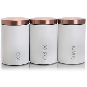 MegaChef Canister Set Kitchen Storage Matte White Copper Finish Lids 3-Piece - Picture 1 of 4