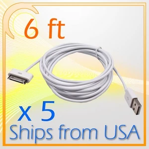 5X 6FT 30 PIN USB DATA SYNC POWER CHARGER CABLES WHITE IPHONE 4S IPAD IPOD TOUCH - Bild 1 von 1