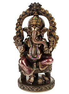 Ganesha indischer Gott des Glücks auf Tempelbogen sitzend bronziert by Veronese
