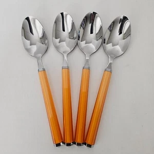 ZXS Stainless Soup Spoon Flatware Orange Hexagon Shape Plastic Handle Lot of 4 - Picture 1 of 8