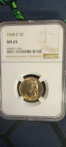 1948 D 5c Ms65 Ngc Graded Nickel - Picture 1 of 2