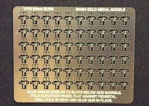 Medalla de Oro Modelos Escala 1/700 Fotograbado 20mm CAÑONES (Juego de 60 con armadura sh... - Imagen 1 de 1