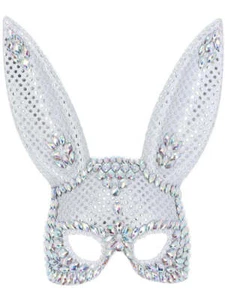 Bunny Rabbit Mask Ladies Halloween Fancy Dress Mask Sequin Performance Dancer - Picture 1 of 7