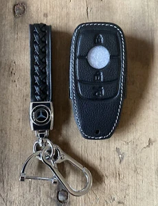 Black 3 Button Leather Key Case Fob Cover Mercedes E S Class GLC E300L C260L - Imagen 1 de 3