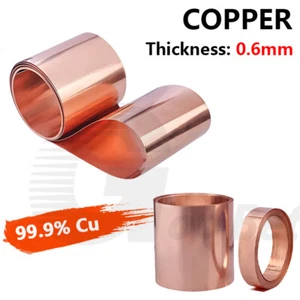 Thickness 0.6mm 99.9% Pure Copper T2 Cu Metal Sheets Foil Plate Strip Band Roll - Picture 1 of 23