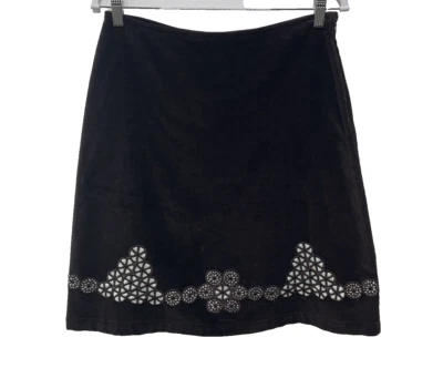 Falda acampanada Anthropologie Odille para mujer marrón gamuza detalle recortado talla 6 Preppy Foto 1 de 4