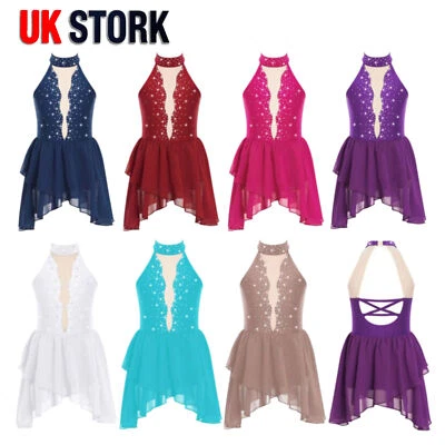 INHZOY Girl Shiny Rhinestone High-Low Dance Dress Leotard Lyrical Modern Ballet Costume