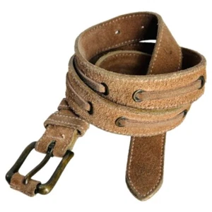Vintage LIZ CLAIBORNE Tan Suede Leather Belt Size 30 Laced Western Boho Vibes - Picture 1 of 7