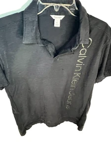 Calvin Klein Jeans Polo Shirt Mens Large Short Sleeve Black Logo on Black - Picture 1 of 5