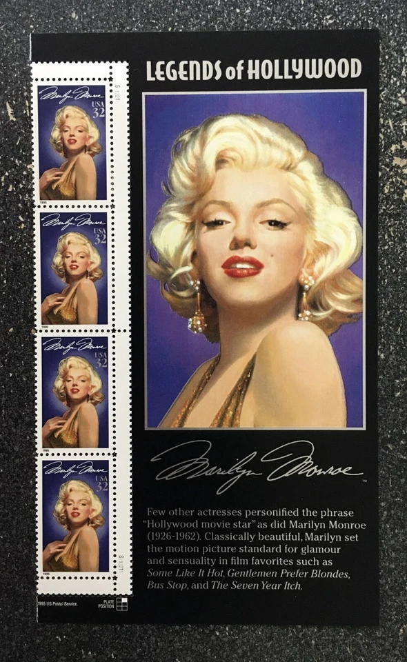 1995USA #2967 32c Marilyn Monroe - Legends of Hollywood - Side Header Strip of 4 - Image 1 of 1
