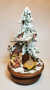 Vtg ANRI Wood CHRISTMAS TREE Nativity Thorens Swiss Movement Rotating Music Box - Picture 1 of 5