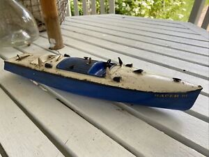 Vintage Hornby Clockwork Speed Boat Racer III Tin Plate Motor Boat