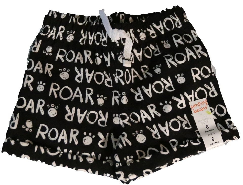 Baby Boy's French Terry Shorts, Black & White ROAR, 6 Months, New with Tags - Image 1 of 1