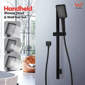 3-Mode Hand Held Shower Head on Shower Wall Rail Arm Bracket Set Square Black - Picture 1 of 5