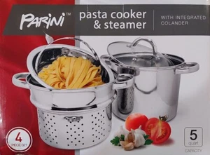 Parini Nudelkocher und Dampfgarer mit Collator 5 qt Kapazität 4-teiliges Set Neu. - Bild 1 von 3