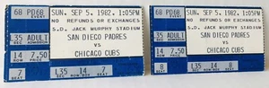 San Diego Padres Ticket Stubs (2) 1982 Chicago Cubs MLB Baseball Pepsi Gwynn - Picture 1 of 6