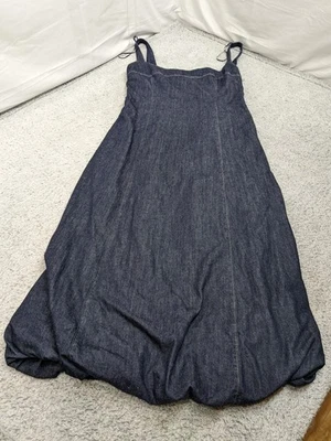Zara Denim Maxi Dress Medium Dark Wash Balloon Hem Sleeveless Corset Style NWT - Image 1 of 4