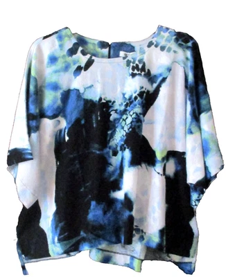 全新 DKNY 亚麻混纺 颜色 Splash 方形 高低 Dolman 袖衬衫 尺寸 2X — 第 1/4 张图片