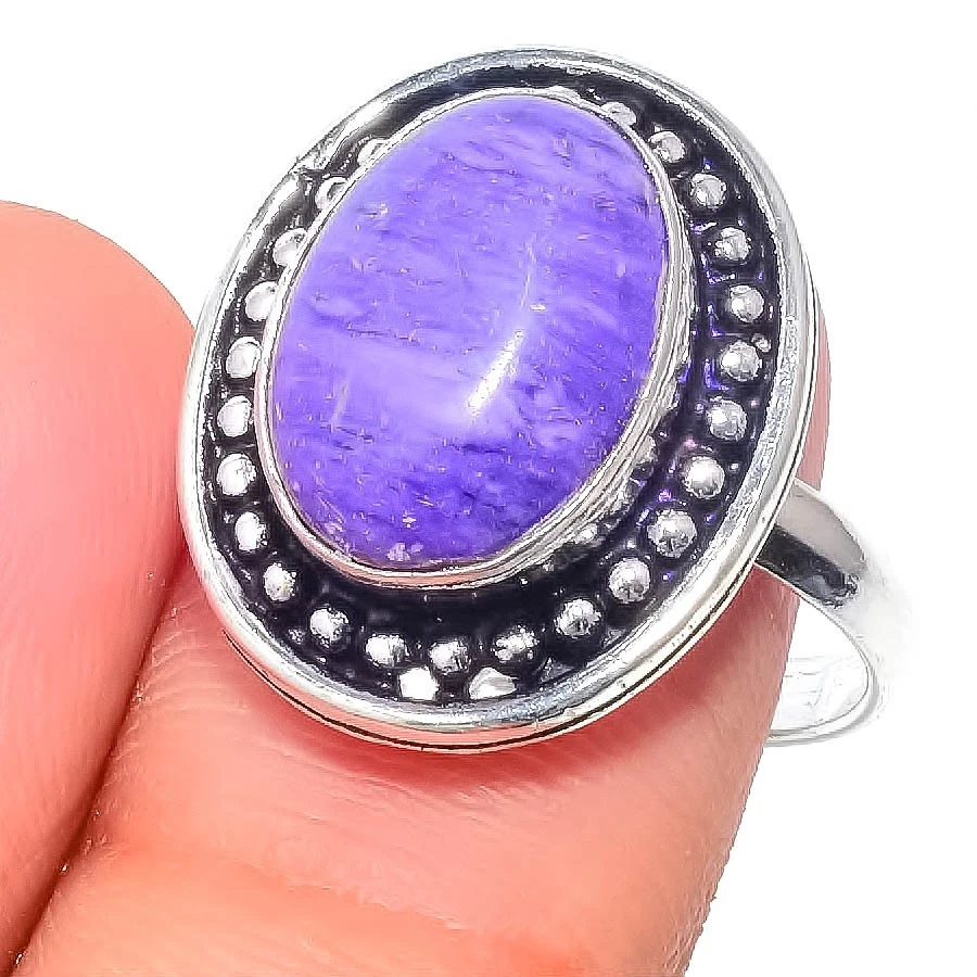 Purple Charoite Gemstone 925 Sterling Silver Jewelry All Size Ring For Gift - Image 1 of 1