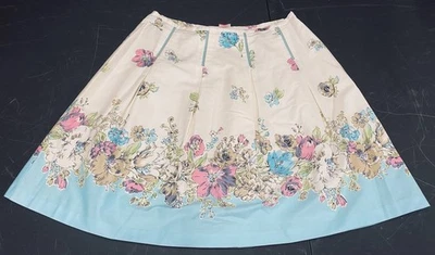 Oscar De La Renta Super Soft Floral Cotton Poplin Designer Skirt- Size 14 Petite - Image 1 of 4