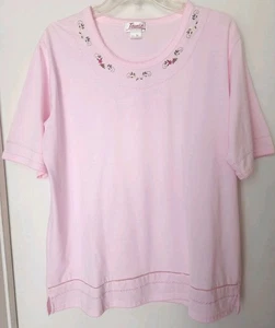 Tawnie Woman’s Size XL Pink Embroidered T-shirt Top - Picture 1 of 3