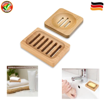 2 Stück Bambus Seifenschale mit Ablauf, Seifenhalter Dusche Holz Seifenablage  - Bild 1 von 4