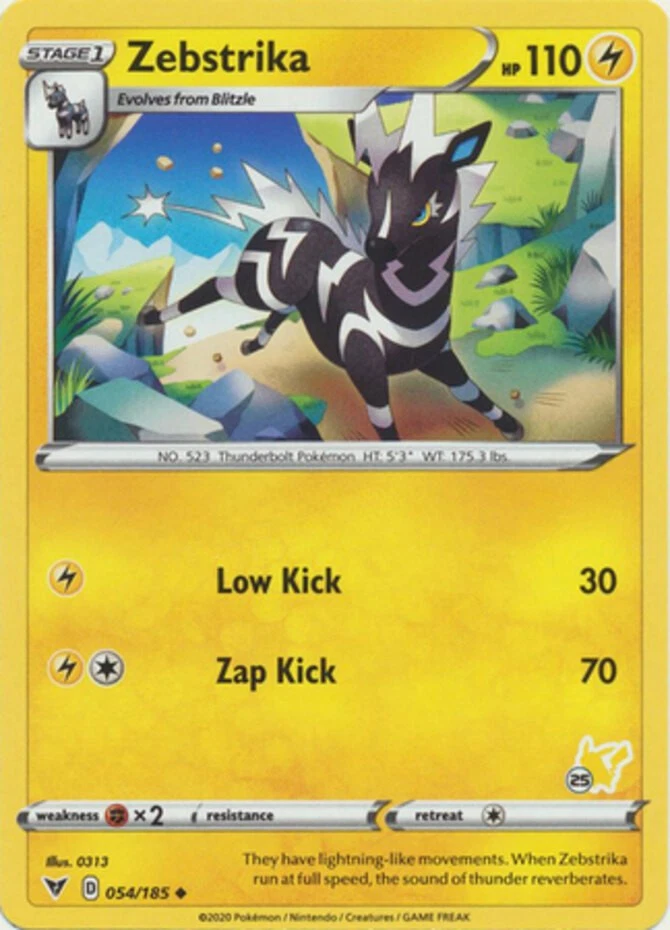 Zebstrika - 054/185 - Battle Academy 2022 (Pikachu Symbol 25) - Heavily Played - Image 1 of 1