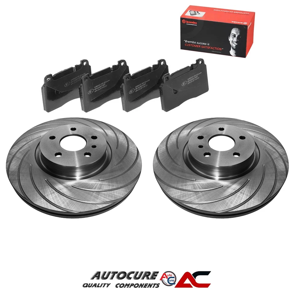 FOR AUDI Q5 2.0 TDi MK1 2012-2016 GROOVED VENTED FRONT BRAKE DISCS & BREMBO PADS - Image 1 of 1