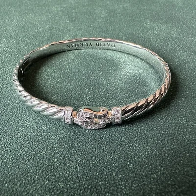 David Yurman Sculpted Cable Bracelet Sterling Silver w/ Diamond Buckle 19 cm - Image 1 of 4