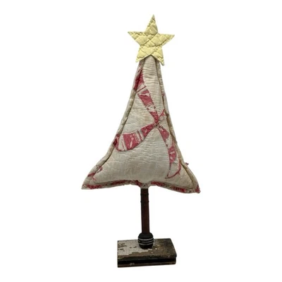 NEW Handmade Repurposed Christmas Tree~Vintage Quilt~Bobbin Trunk~Beadboard Base - Image 1 of 4