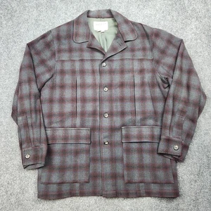 Vintage Field & Stream Jacket Mens 42 Gray Maroon Plaid Wool Chore Coat 50s - Picture 1 of 7