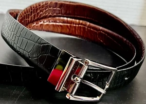 Men's Reversible Black/Brown Croc Embossed Italian Leather Sz. 40 Silver Buckle - Picture 1 of 15