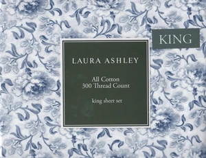 Juego de sábanas Laura Ashley King Lorelei azul índigo floral 4 piezas algodón peinado de lujo - Imagen 1 de 6