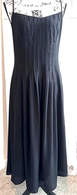 New Banana Republic Women’s Strappy 12 Black Lined Pleated Maxi Dress Poly Silk - Image 1 of 4