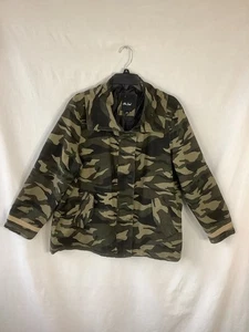 Me Jane Women's Jacket Sz XL Green Camo Embellished Embroidered Bird Zip Snap - Picture 1 of 9