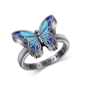 Schmetterling Urne Ring für Asche 925 Sterling Silber schwarz Feuerbestattung Ring für liebe... - Bild 1 von 6