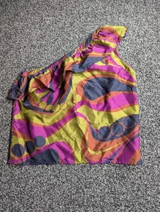 Soeur Silk Blouse Size 36 UK 8 Abstract Retro One Shoulder Asymmetric Ruffle - Picture 1 of 7