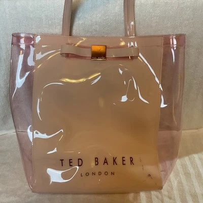 TED BAKER Tote Bag Pink Clear Icon Bow Plain PVC Medium Size - Image 1 of 4