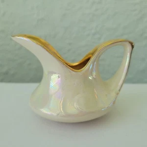 Aladdin MCM Lusterware White and Gold Miniature Creamer 2.25 Inches - Picture 1 of 8