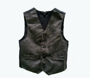 George Tuxedo Suit Vest Boys Size 4 Gray Glen Check Button Front Formal Wedding - Picture 1 of 6