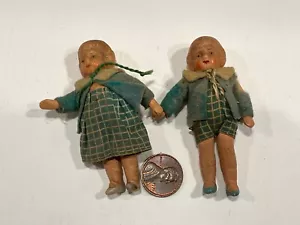3” antique German all bisque Mini Dollhouse Doll Molded Hair Original Clothes - Picture 1 of 5