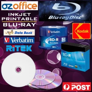 Verbatim Kodak Data Bank Ritek - Blank Blu-Ray Discs BDR Inkjet Printable Disc - Picture 1 of 7