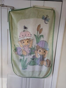 Vtg Rare Precious Moments Baby Blanket Throw Minky Boy Girl Bugs Frog Green - Picture 1 of 4