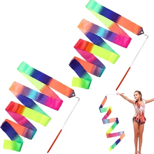 2Pcs Ribbon Wands Rainbow Dance for Kids, 78.74 Inch Rhythmic Gymnastics Ribbon - Picture 1 of 12