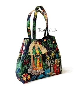 Black Frida Kahlo Floral Purse Cotton Women's Shoulder Messenger Handbags - Picture 1 of 4