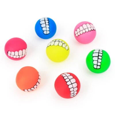 Dog Ball Funny Teeth Silicon Toy Chew Squeaker Squeaky Sound Toy 3 Pack - Image 1 of 4