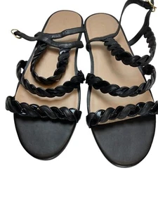 Stuart Weitzman Twistie Black Flat Leather Sandals Women's US 11.5B NWOB - Picture 1 of 7